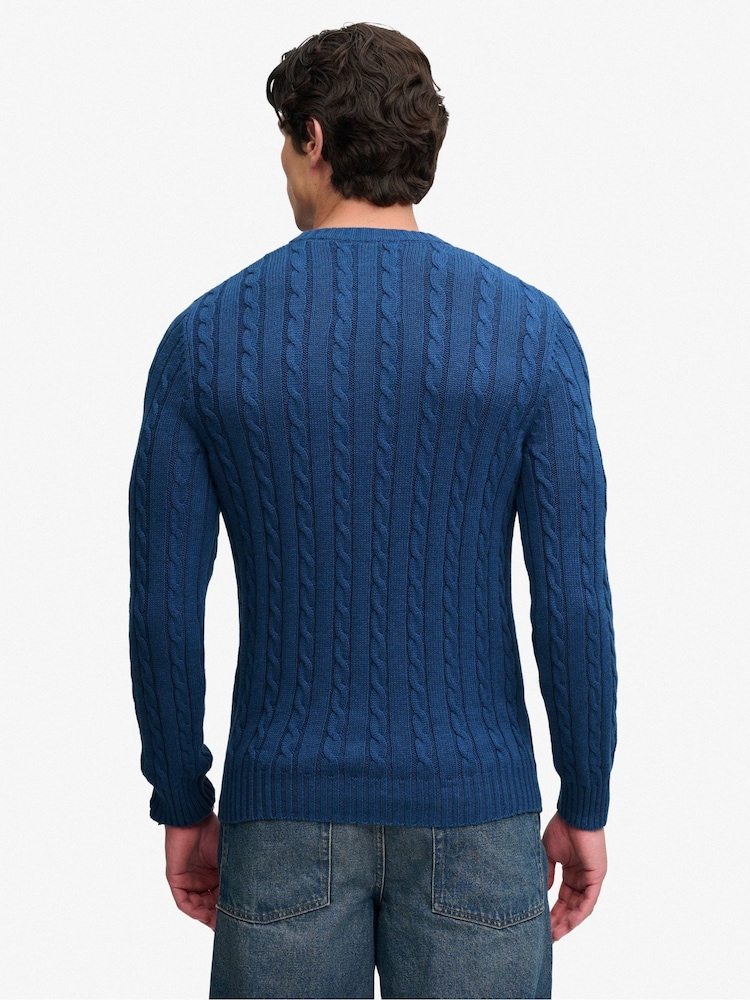 Superdry Sea Blue Cotton Cable Knit Crew Neck Jumper - Image 2 of 4