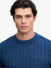Superdry Sea Blue Cotton Cable Knit Crew Neck Jumper - Image 3 of 4