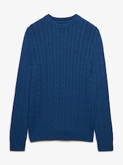 Superdry Sea Blue Cotton Cable Knit Crew Neck Jumper - Image 4 of 4