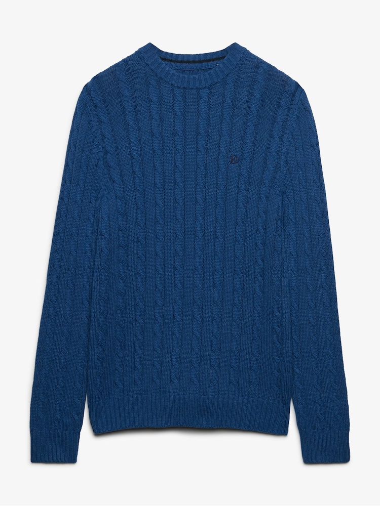 Superdry Sea Blue Cotton Cable Knit Crew Neck Jumper - Image 4 of 4