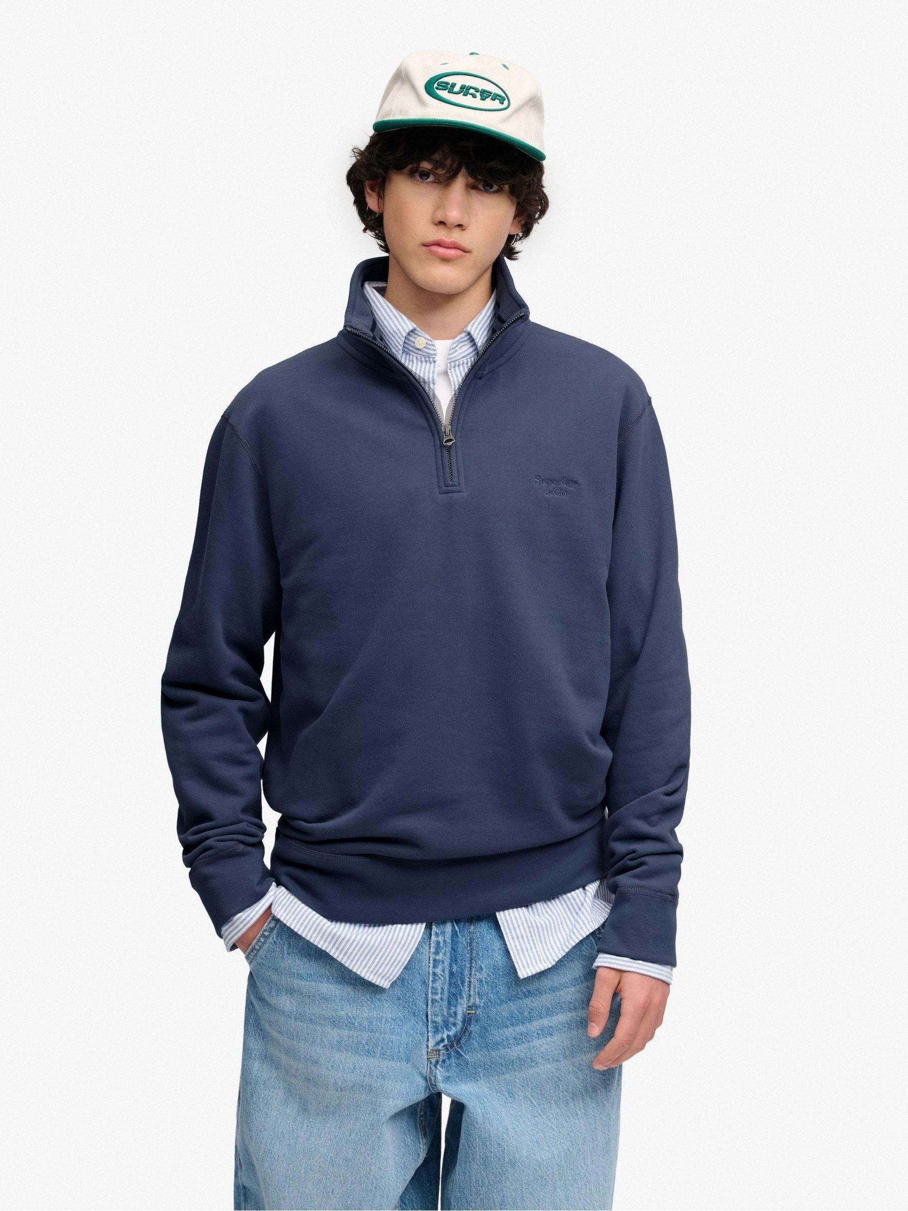 Superdry Men's Bleu 1/4 Zip Sweatshirt Essential Serif - Image 2