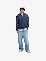 Superdry Blue Essential Serif Logo Half Zip Sweat Top - Image 4 of 6