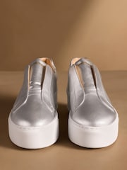 Russell & Bromley Silver Leather Park Up Laceless Flatform Trainers - Image 3 of 7