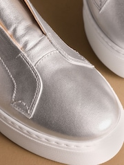 Russell & Bromley Silver Leather Park Up Laceless Flatform Trainers - Image 4 of 7