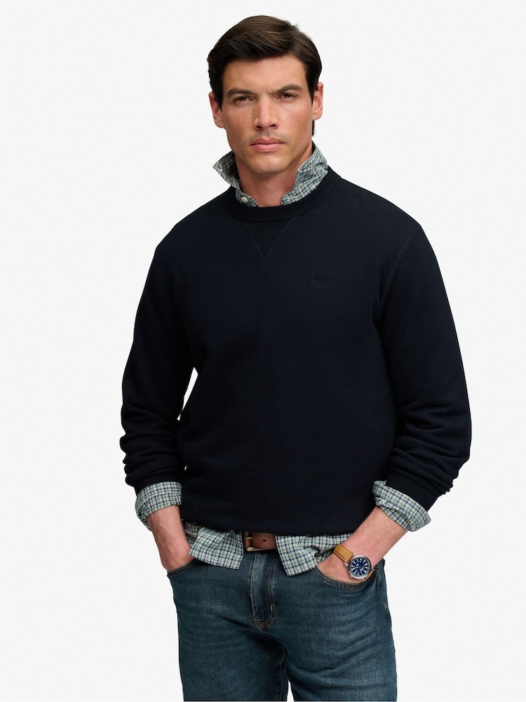 Superdry Navy Blue Essential Stacked Logo Crew Neck Sweat Top - Image 1 of 6