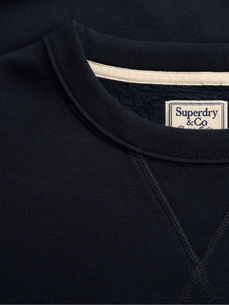 Superdry Navy Blue Essential Stacked Logo Crew Neck Sweat Top - Image 6 of 6