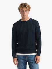 Superdry Blue Cotton Cable Knit Crew Neck Jumper - Image 1 of 5