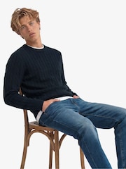 Superdry Blue Cotton Cable Knit Crew Neck Jumper - Image 3 of 5