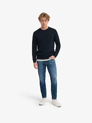 Superdry Blue Cotton Cable Knit Crew Neck Jumper - Image 4 of 5