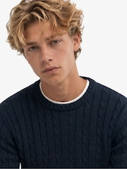Superdry Blue Cotton Cable Knit Crew Neck Jumper - Image 5 of 5