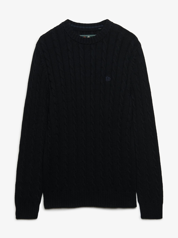 Superdry Black Cotton Cable Knit Crew Neck Jumper - Image 1 of 2