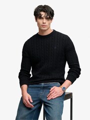 Superdry Black Cotton Cable Knit Crew Neck Jumper - Image 3 of 8