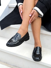 Linzi Black Croc Finley Penny Loafers - Image 1 of 4