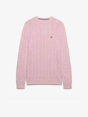 Superdry Pink Cotton Cable Knit Crew Neck Jumper - Image 1 of 2