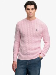 Superdry Pink Cotton Cable Knit Crew Neck Jumper - Image 3 of 7