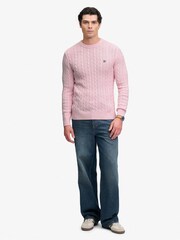 Superdry Pink Cotton Cable Knit Crew Neck Jumper - Image 4 of 7