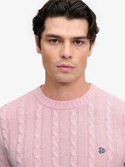 Superdry Pink Cotton Cable Knit Crew Neck Jumper - Image 5 of 7
