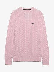 Superdry Pink Cotton Cable Knit Crew Neck Jumper - Image 6 of 7