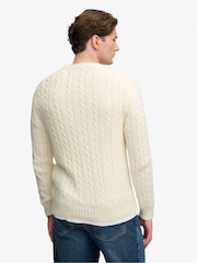 Superdry Cream Cotton Cable Knit Crew Neck Jumper - Image 2 of 6