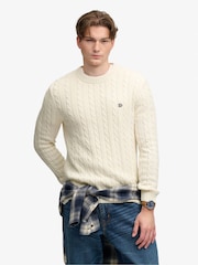 Superdry Cream Cotton Cable Knit Crew Neck Jumper - Image 3 of 6