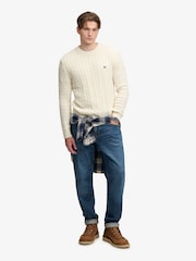 Superdry Cream Cotton Cable Knit Crew Neck Jumper - Image 4 of 6
