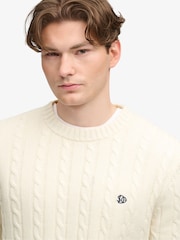 Superdry Cream Cotton Cable Knit Crew Neck Jumper - Image 5 of 6