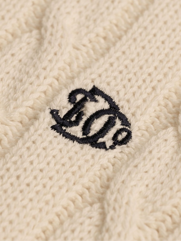 Superdry Cream Cotton Cable Knit Crew Neck Jumper - Image 6 of 6