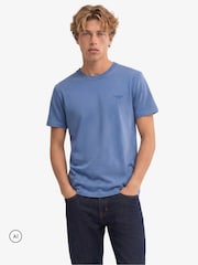 Superdry Blue Essential Stacked Logo Embroidered T-Shirt - Image 1 of 7