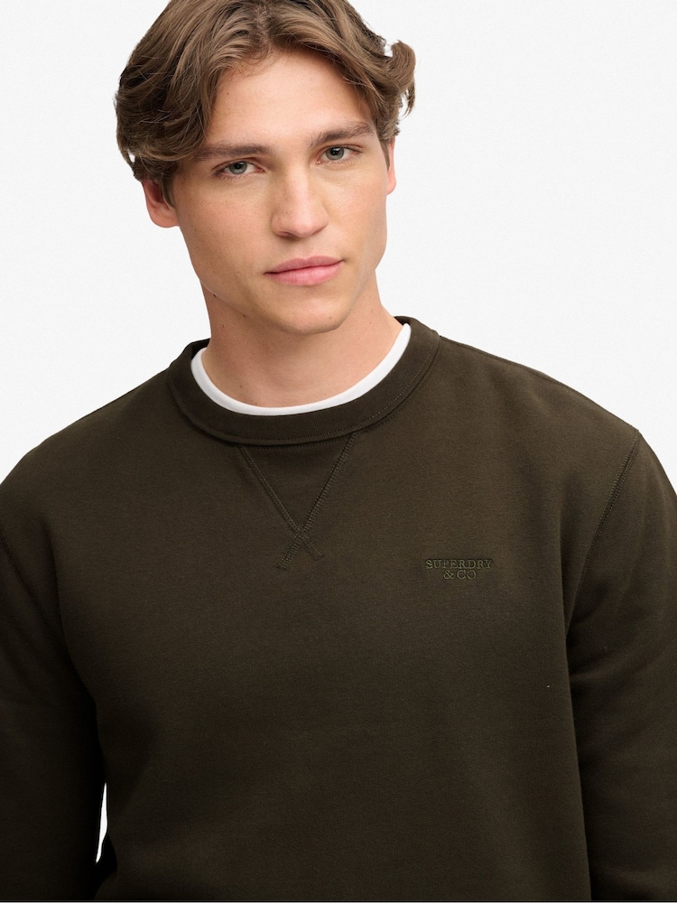 Superdry Green Essential Stacked Logo Crew Neck Sweat Top - Image 1 of 6