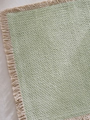 Set of 4 Sage Green Woven Fringe Edge 100% Cotton Fabric Placemats - Image 2 of 3