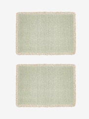 Set of 4 Sage Green Woven Fringe Edge 100% Cotton Fabric Placemats - Image 3 of 3