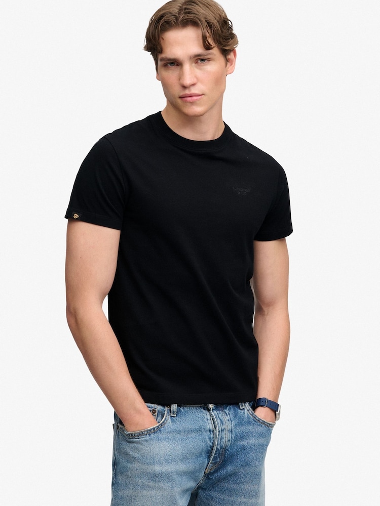 Superdry Black Essential Stacked Logo Embroidered T-Shirt - Image 1 of 7