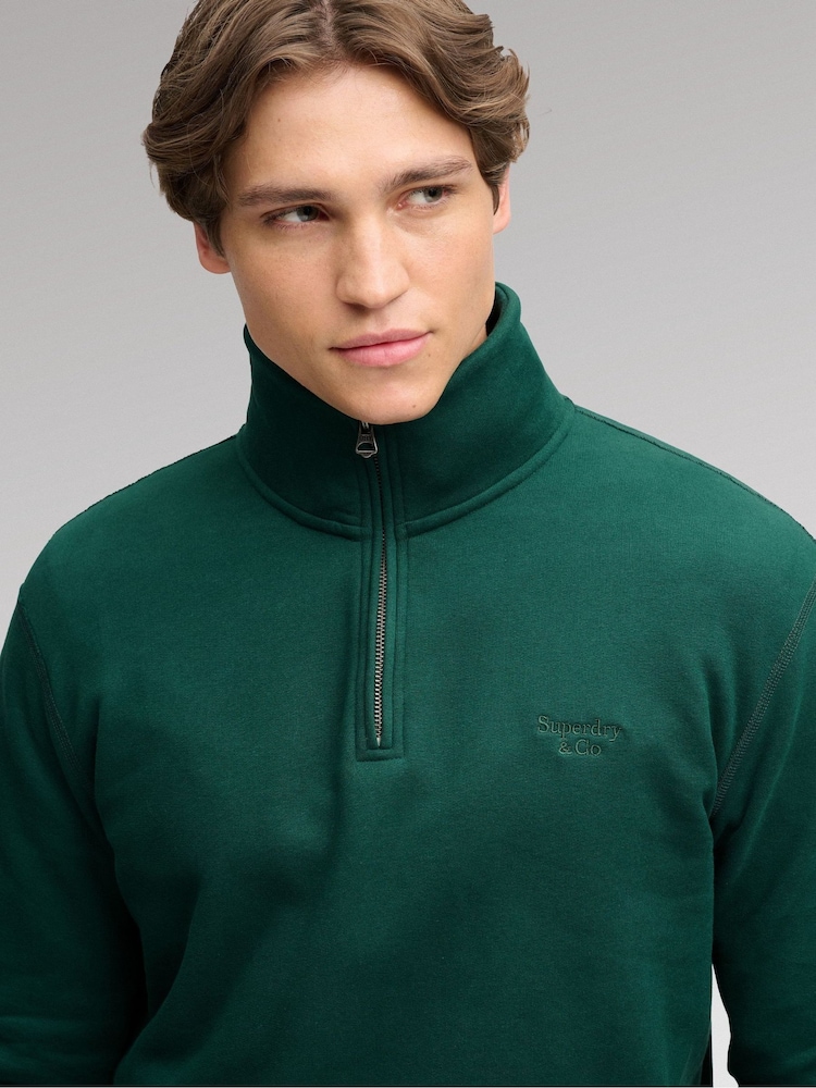 Superdry Green Essential Serif Logo Half Zip Sweat Top - Image 5 of 5