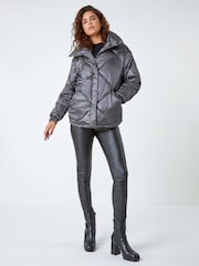 Roman Grey Diamond Quilted Puffer Coat - Image 2 of 5