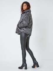 Roman Grey Diamond Quilted Puffer Coat - Image 3 of 5