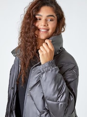Roman Grey Diamond Quilted Puffer Coat - Image 4 of 5