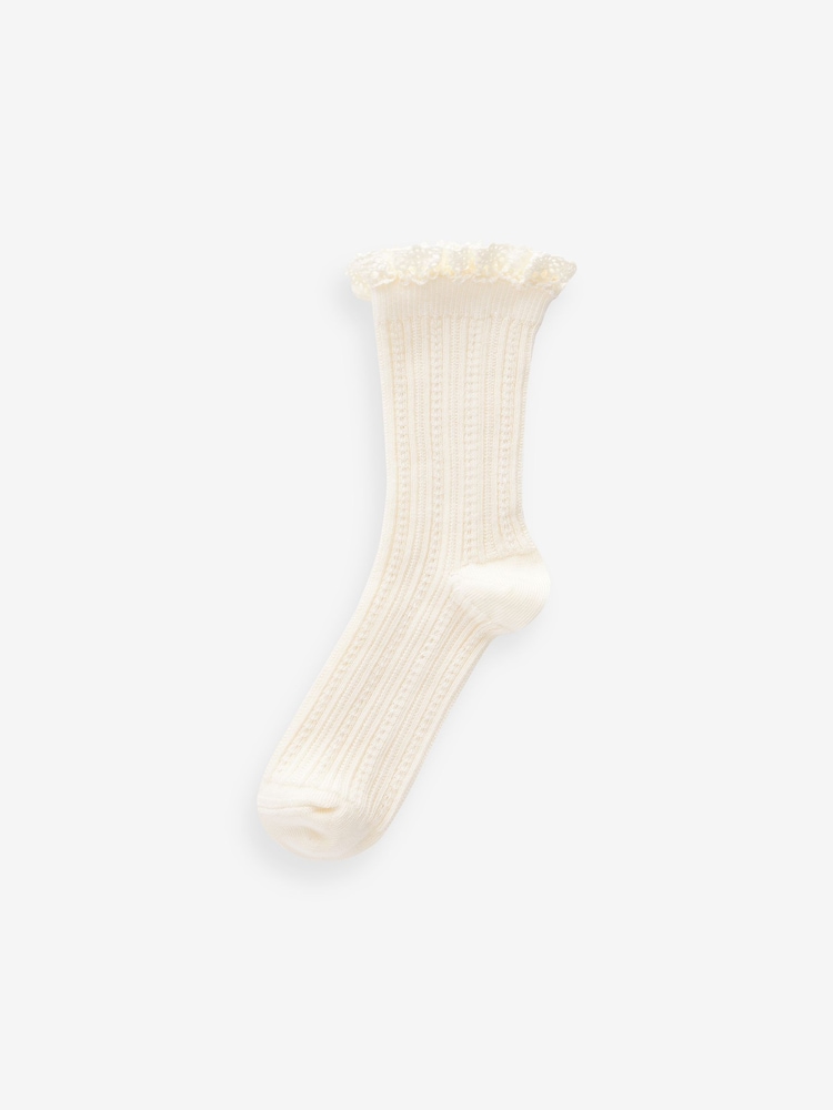 Cream and Green Cotton Rich Ruffle Frill Ankle Socks 2 Pack - Image 3 of 3 Cream and Green Cotton Rich Ruffle Frill Ankle Socks 2 Pack - Image 3 of 3
