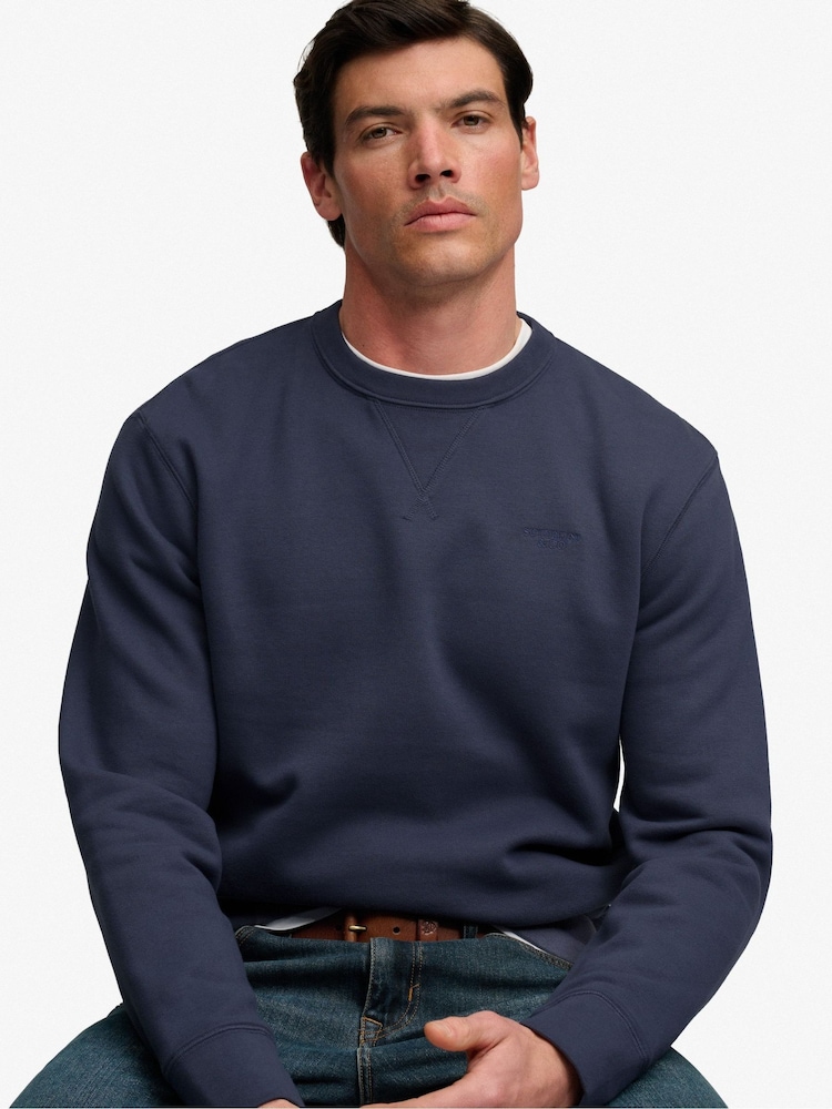Superdry Blue Essential Stacked Logo Crew Neck Sweat Top - Image 1 of 6