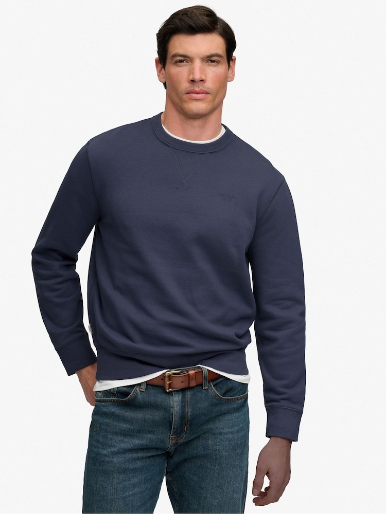 Superdry Blue Essential Stacked Logo Crew Neck Sweat Top - Image 2 of 6