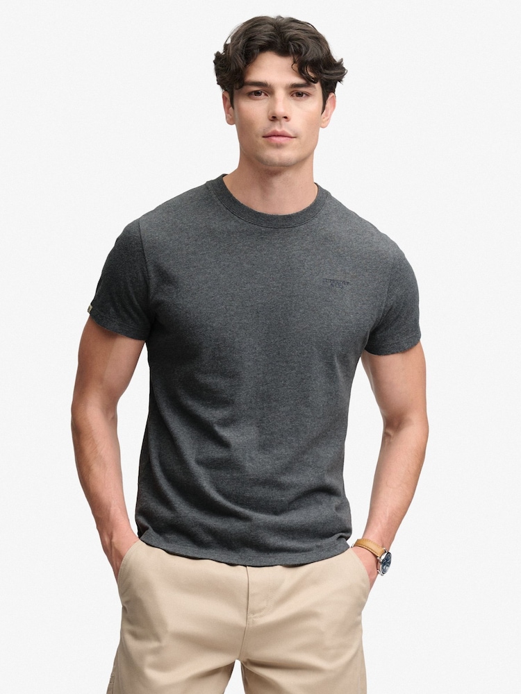 Superdry Grey Essential Stacked Logo Embroidered T-Shirt - Image 1 of 6