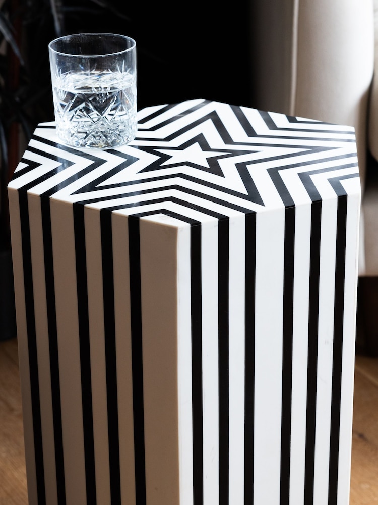 Rockett St George Black/White Mono Stripe Side Table - Image 2 of 3