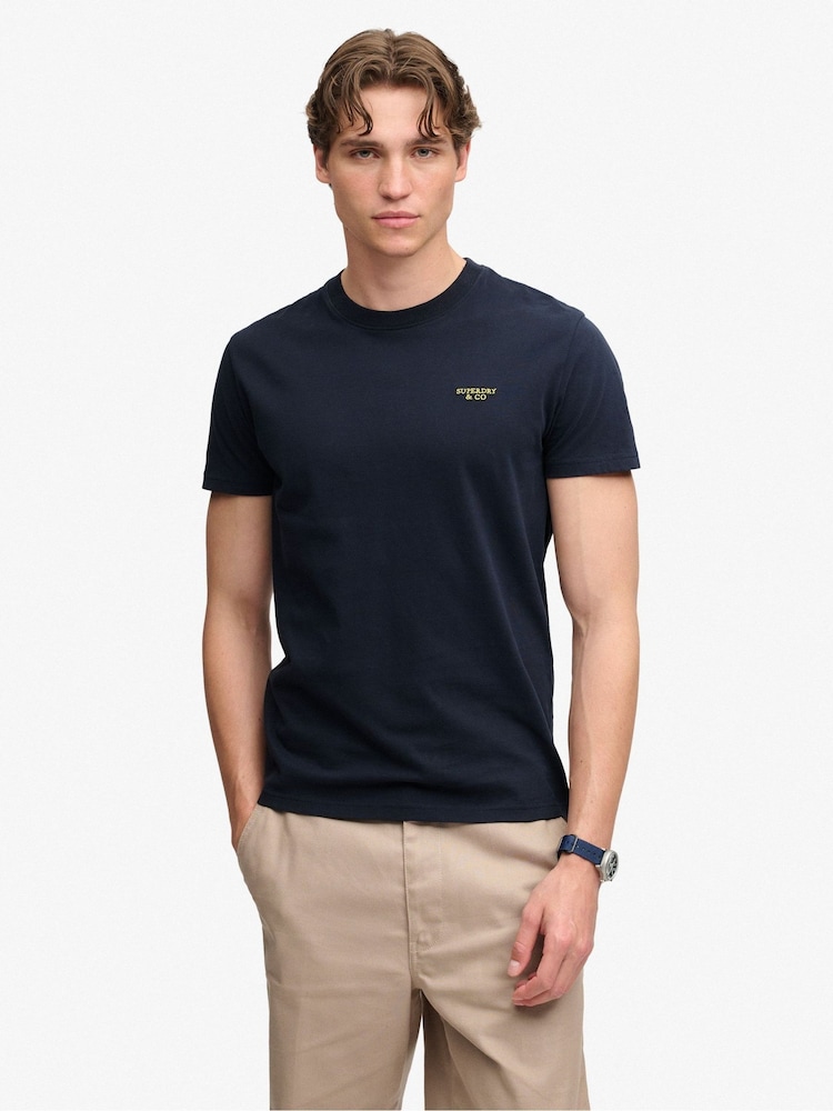 Superdry Blue Essential Stacked Logo Embroidered T-Shirt - Image 1 of 6