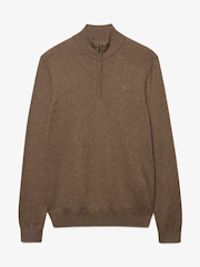 Superdry Brown Essential Lightweight Wool Blend Half Zip Jumper - Image 1 of 2