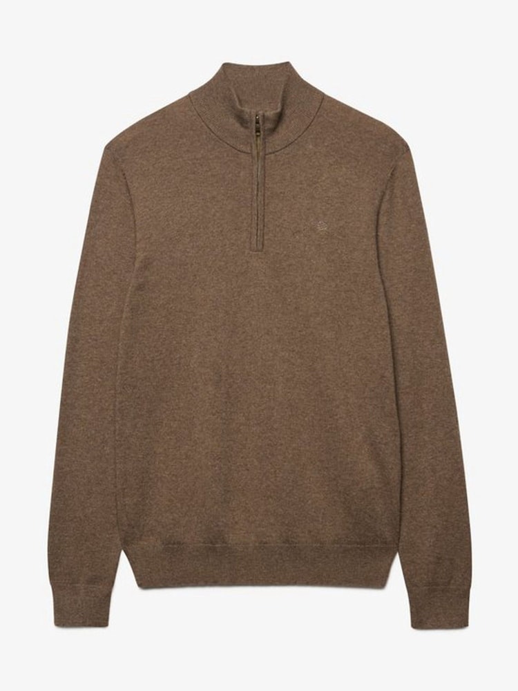 Superdry Brown Essential Lightweight Wool Blend Half Zip Jumper - Image 1 of 2