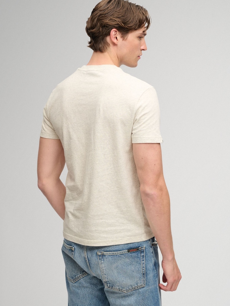 Superdry Grey Essential Serif Logo Embroidered T-Shirt - Image 2 of 6 Superdry Grey Essential Serif Logo Embroidered T-Shirt - Image 2 of 6