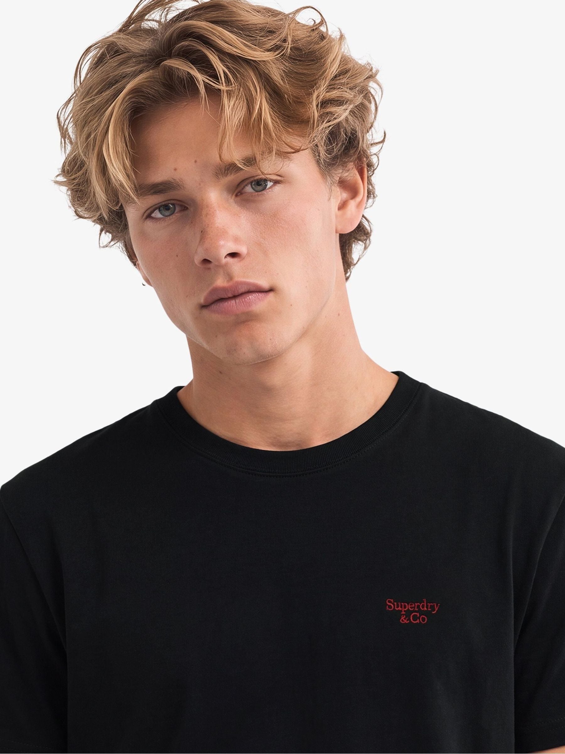 Superdry Men's Black Essential Serif Logo Embroidered T-Shirt - Image 1