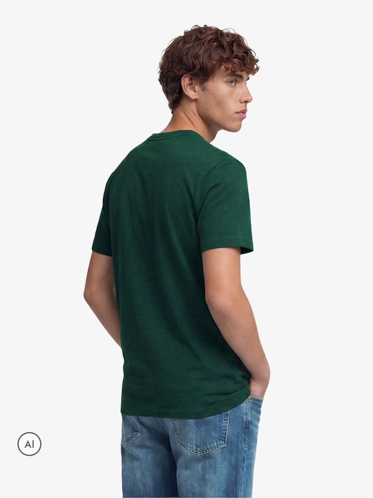 Superdry Green Essential Stacked Logo Embroidered T-Shirt - Image 2 of 5 Superdry Green Essential Stacked Logo Embroidered T-Shirt - Image 2 of 5