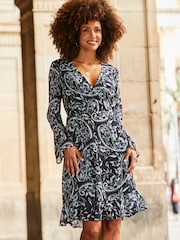 Sosandar Black Fluted Cuff Fit And Flare Dress - Image 3 of 5