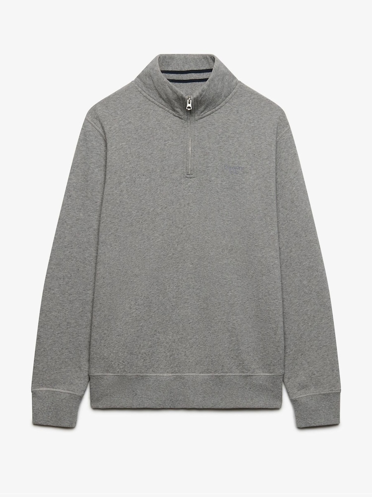 Superdry Grey Essential Serif Logo Half Zip Sweat Top - Image 1 of 2