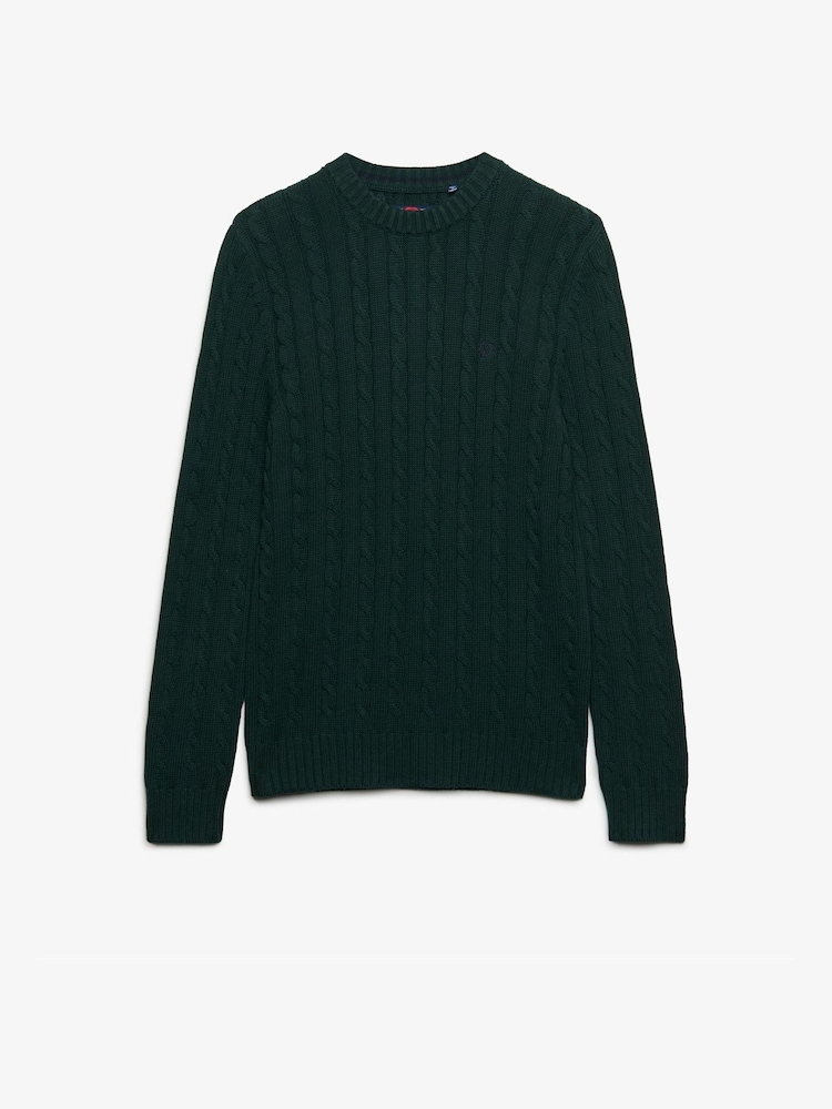 Superdry Green Cotton Cable Knit Crew Neck Jumper - Image 1 of 2